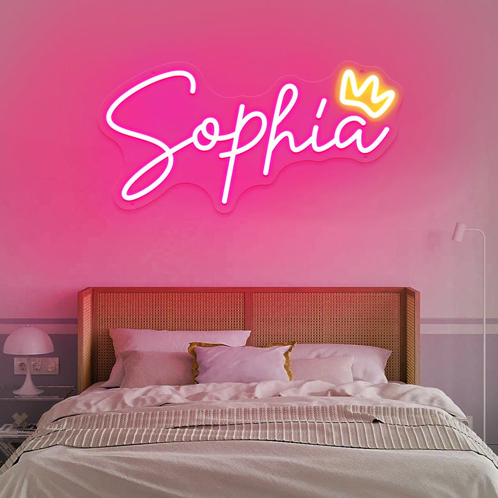 "Sophia" Name LED Neon sign by LEDNeons  - glowing on a wall, adding a personalized and stylish decorative accent.