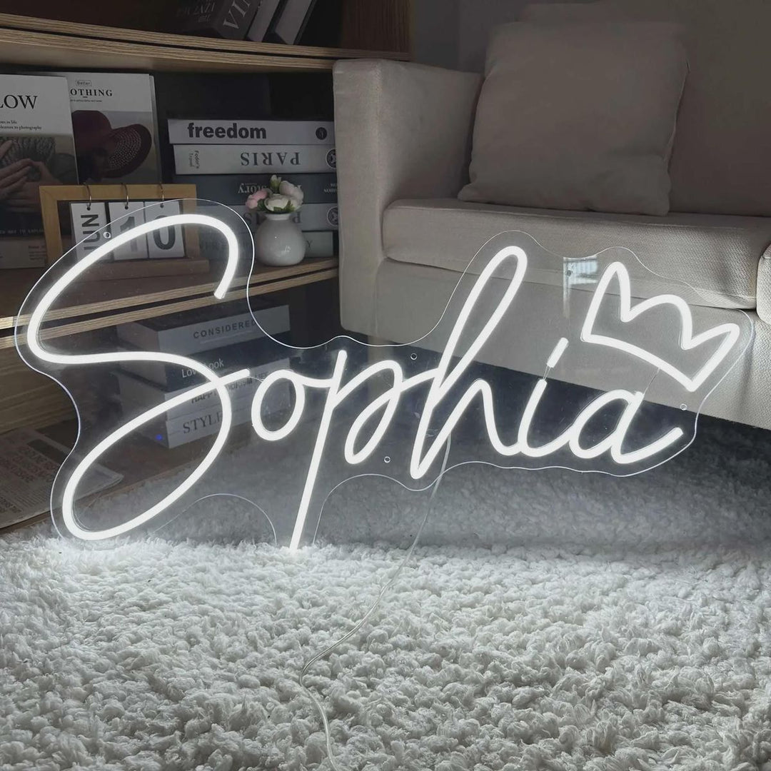"Sophia" Name LED Neon sign by LEDNeons  - glowing on a wall, adding a personalized and stylish decorative accent.