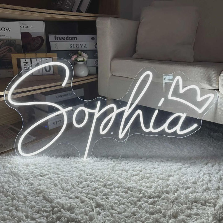 "Sophia" Name LED Neon sign by LEDNeons  - glowing on a wall, adding a personalized and stylish decorative accent.
