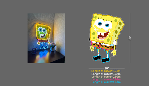 SpongeBob SquarePants UV Art LED Neon Sign Dimensions by LedNeons.com