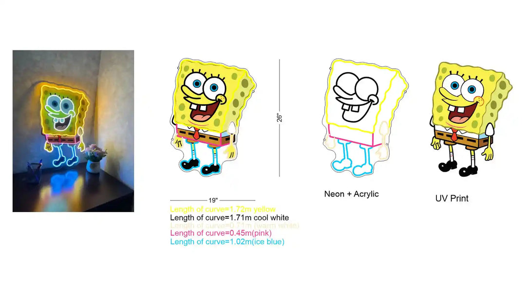 SpongeBob SquarePants UV Art LED Neon Sign light color by LedNeons.com