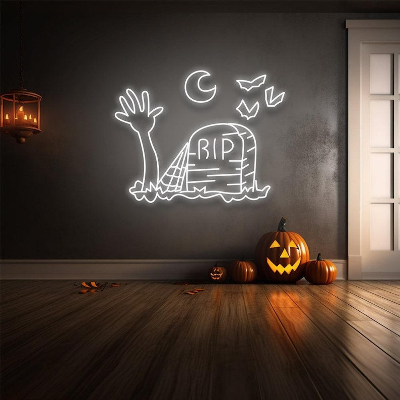 Spooky Elements Halloween LED Neon Sign by LEDNeon featuring glowing bats, ghosts
