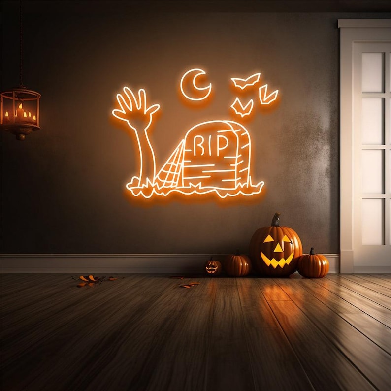 Spooky Elements Halloween LED Neon Sign by LEDNeon featuring glowing bats, ghosts
