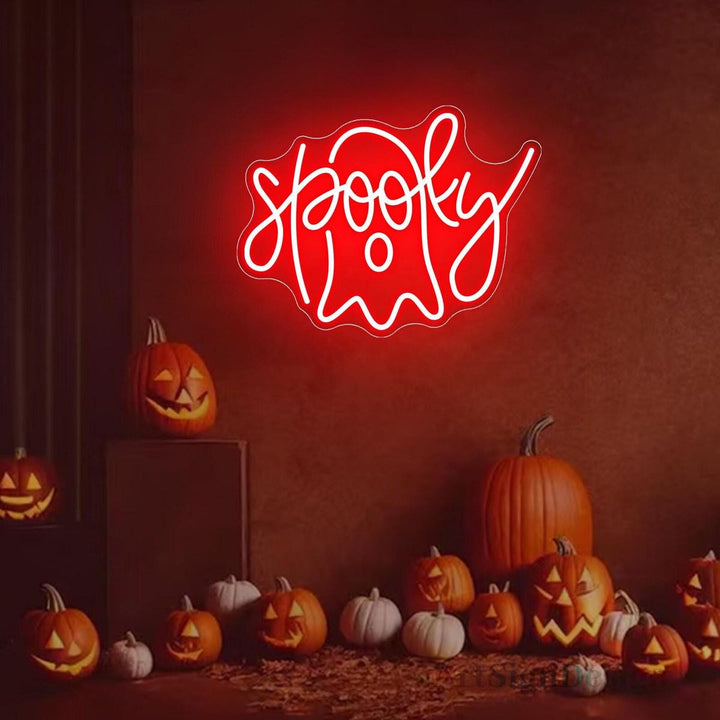 Spooky Ghost Halloween LED Neon Sign by LEDNeons - featuring a bright ghost outline with eerie glow.