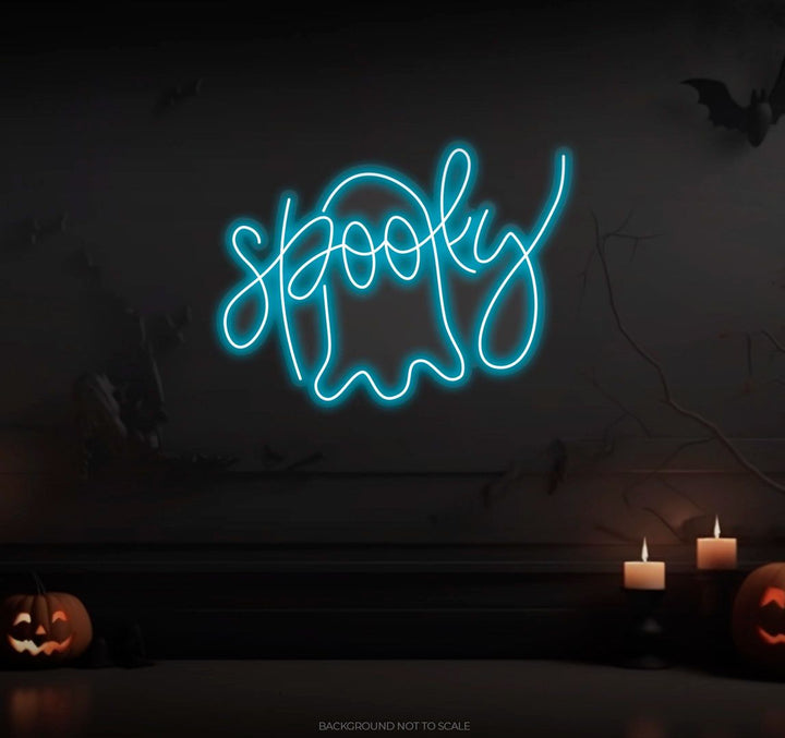 Spooky Ghost Halloween LED Neon Sign by LEDNeons - featuring a bright ghost outline with eerie glow.