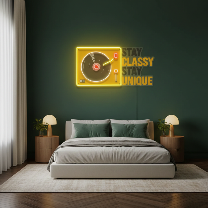 Stay Classy Stay Unique LED Neon Sign in black and yellow color by LEDNeons -designed to add motivation and style to any room.  