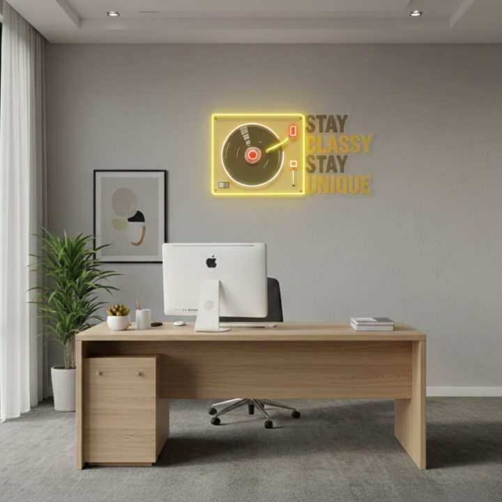 Stay Classy Stay Unique LED Neon Sign in black and yellow color by LEDNeons -designed to add motivation and style to any room.  