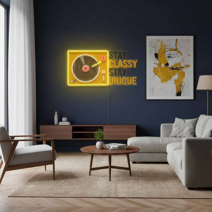 Stay Classy Stay Unique LED Neon Sign in black and yellow color by LEDNeons -designed to add motivation and style to any room.  