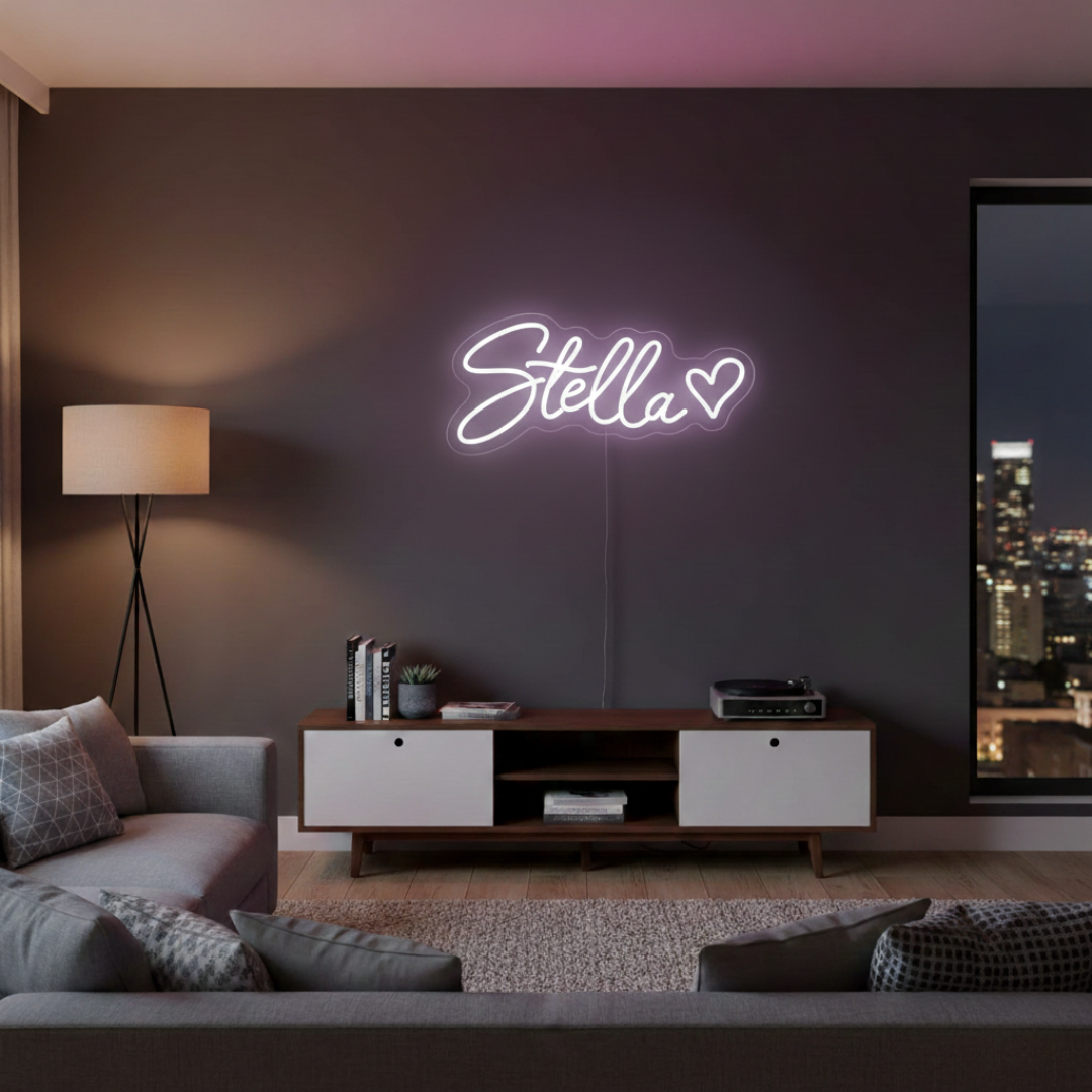 Stella" Name LED Neon sign by LEDNeons - glowing softly on a wall, adding a personalized and elegant decorative touch.