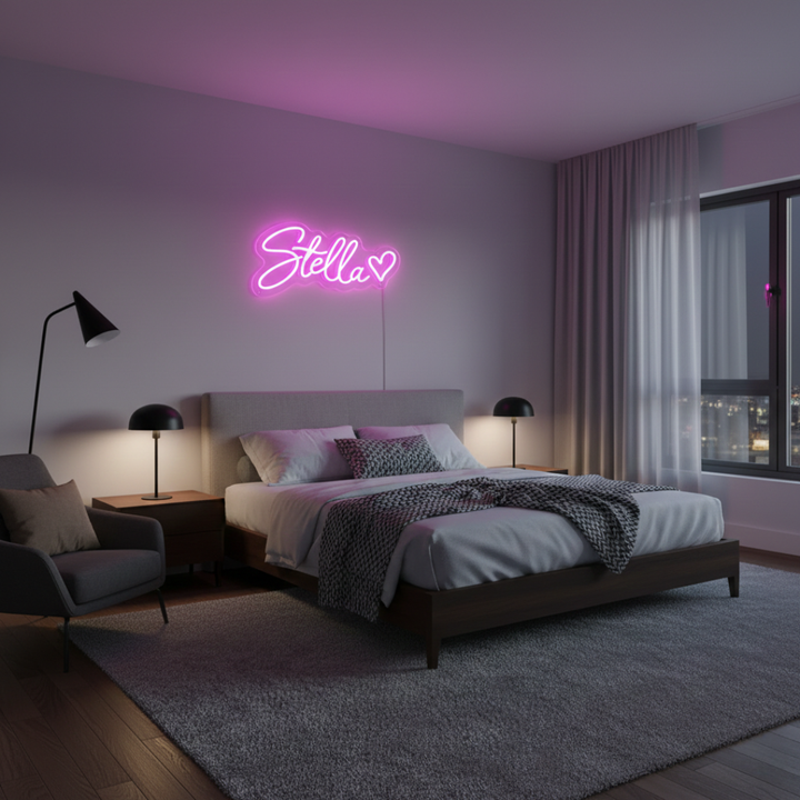 Stella" Name LED Neon sign by LEDNeons - glowing softly on a wall, adding a personalized and elegant decorative touch.