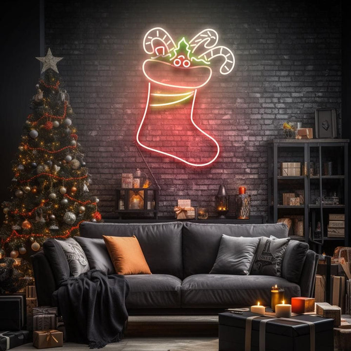 Stocking Merry Christmas Neon Sign by LEDNeons  - Adding holiday warmth to your space.