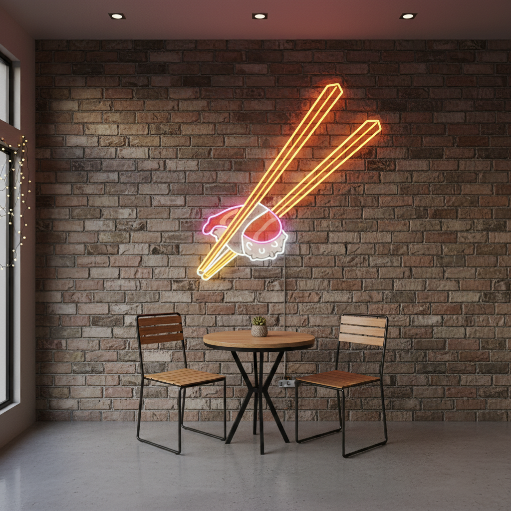 Sushi UV Light Neon Artwork by LEDNeons – bright and playful neon design featuring glowing sushi rolls under UV light