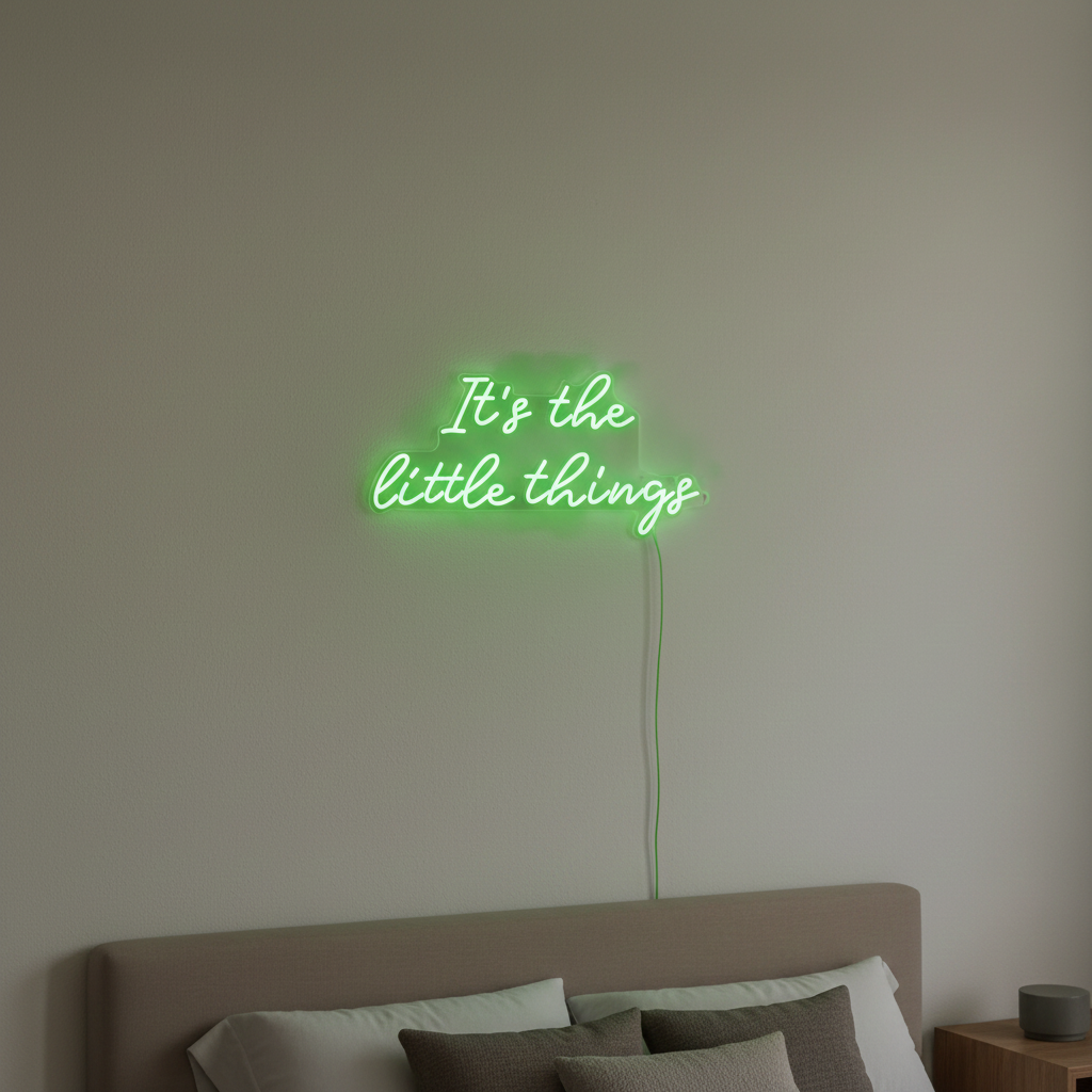 The Little Things LED Neon Sign glowing softly - minimalist inspirational wall décor by LEDNeons