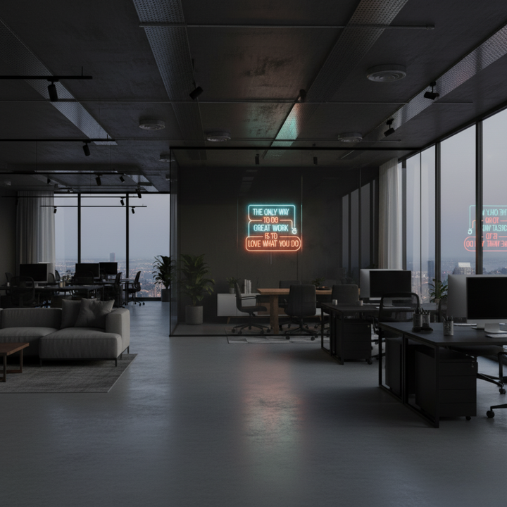 The Only Way To Do Great Work Is To Love What You Do motivational LED Neon Sign by LEDNeons, inspirational wall light for office or studio décor.