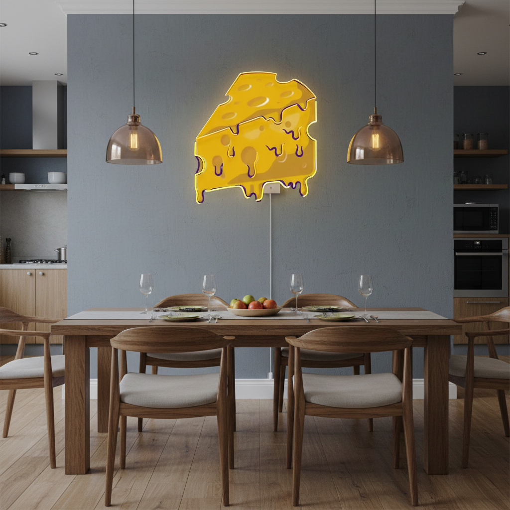 Thick Cheese Slice UV Art LED Neon Sign in golden color by LEDNeons - Kitchen 