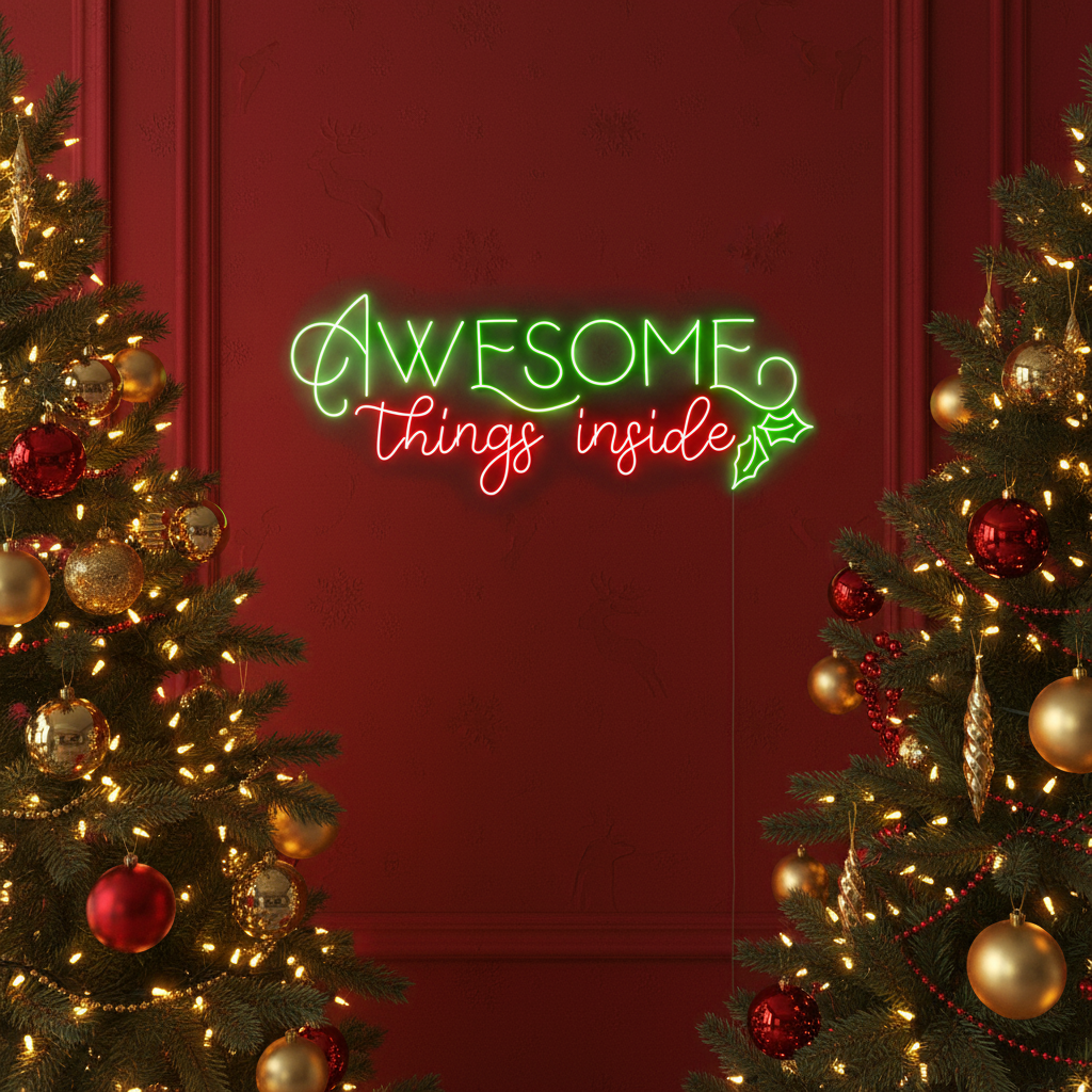 Thing Inside Neon Sign by LEDNeons - illuminated in festive red and green neon lights for a jolly holiday vibe.