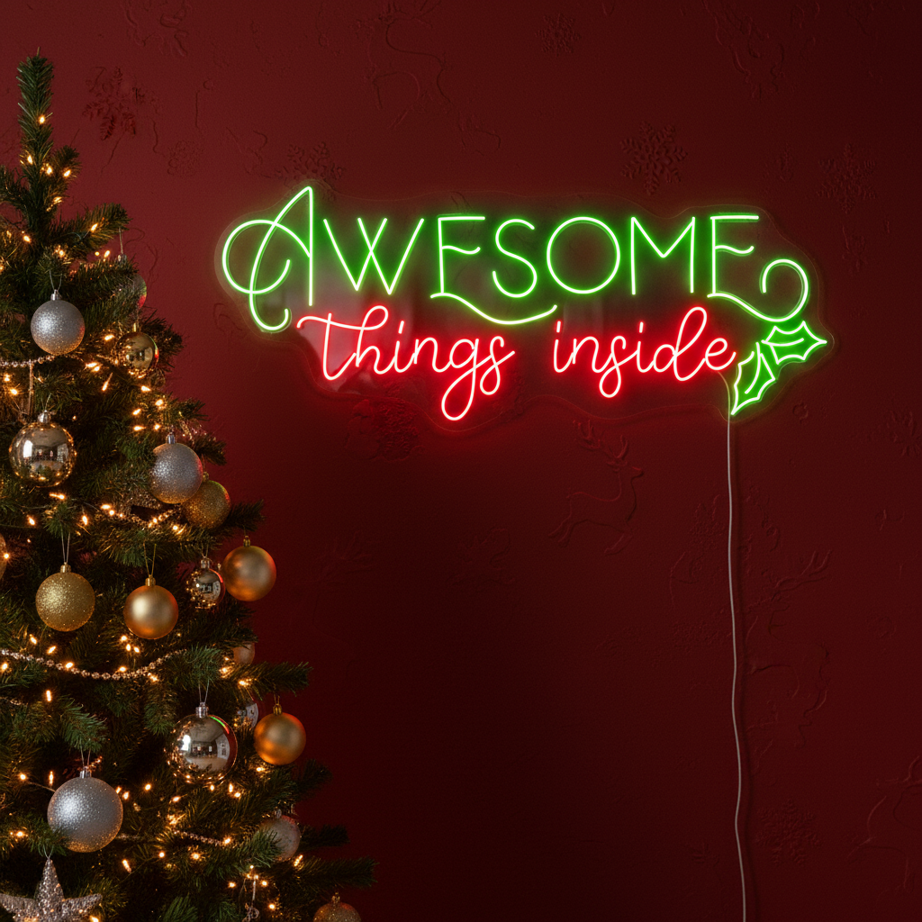 Thing Inside Neon Sign by LEDNeons - illuminated in festive red and green neon lights for a jolly holiday vibe.