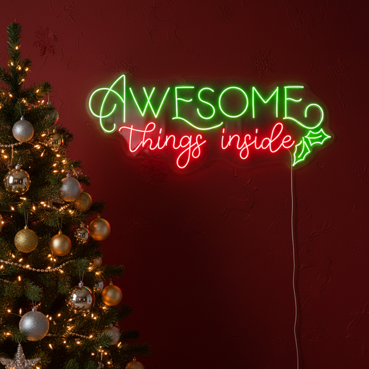 Thing Inside Neon Sign by LEDNeons - illuminated in festive red and green neon lights for a jolly holiday vibe.