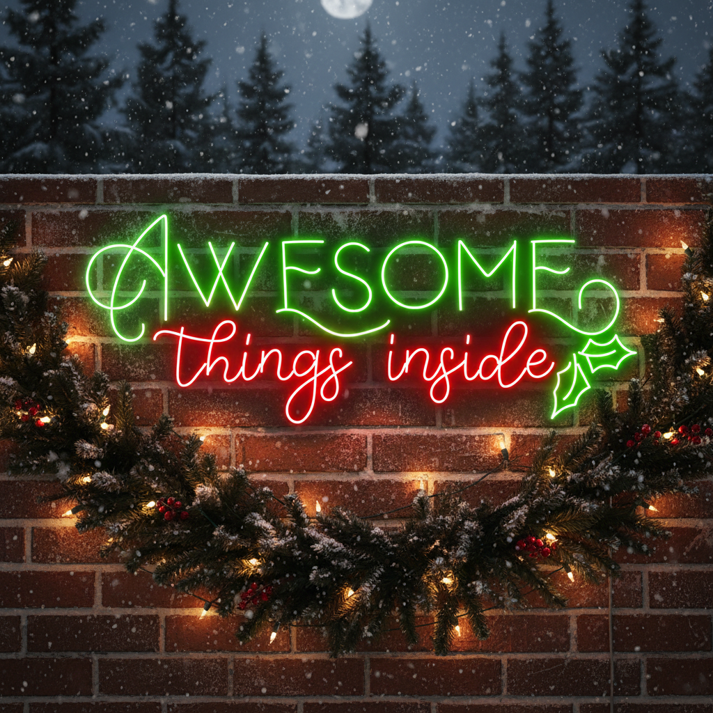 Thing Inside Neon Sign by LEDNeons - illuminated in festive red and green neon lights for a jolly holiday vibe.