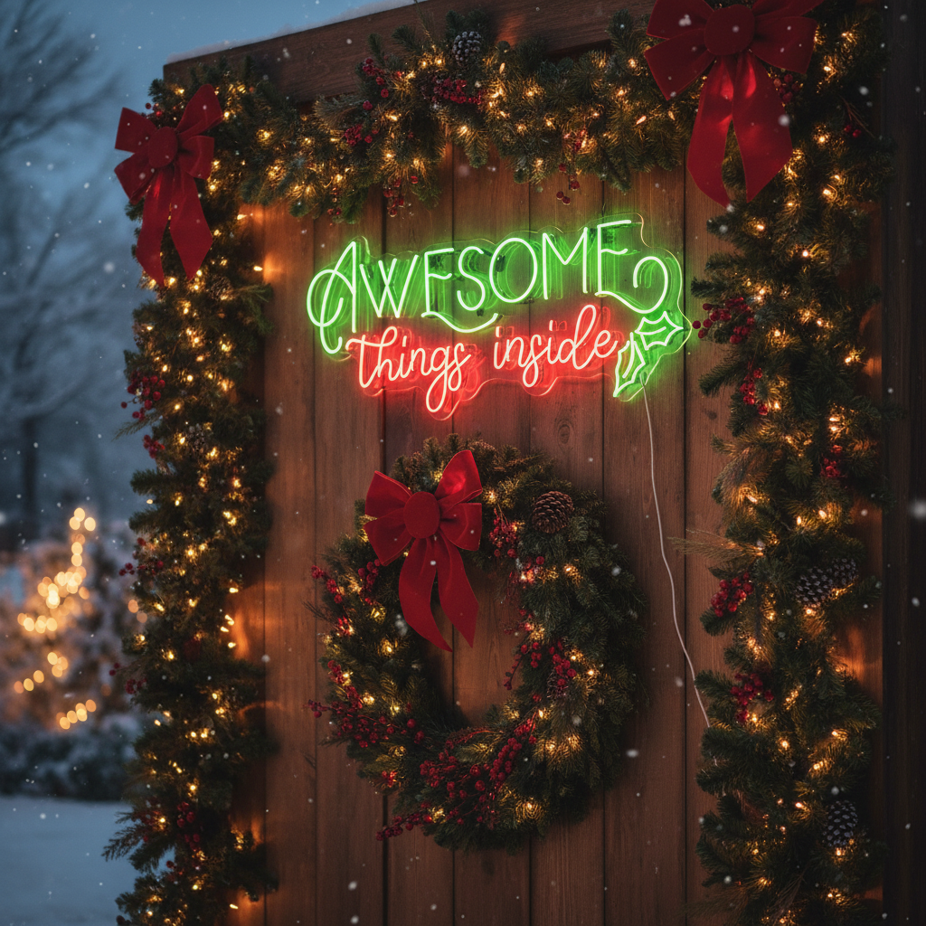 Thing Inside Neon Sign by LEDNeons - illuminated in festive red and green neon lights for a jolly holiday vibe.
