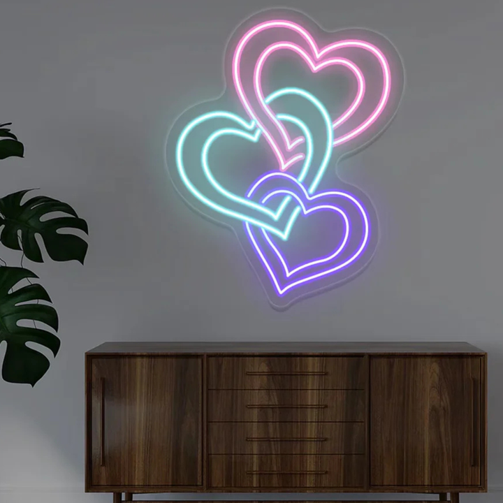 Three Hearts Love Valentine's Day Neon Sign by LEDNeons - symbolizing romance and togetherness