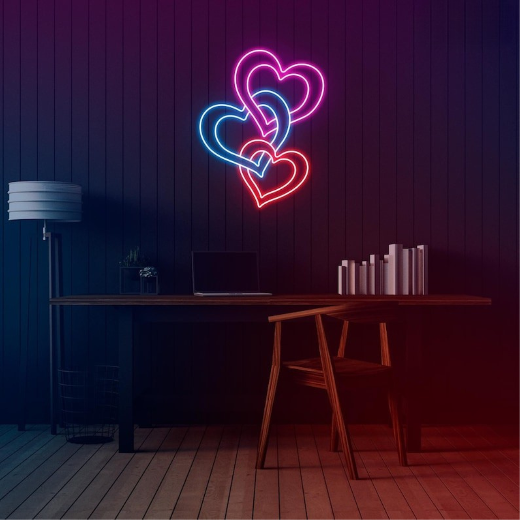 Three Hearts Love Valentine's Day Neon Sign by LEDNeons - symbolizing romance and togetherness