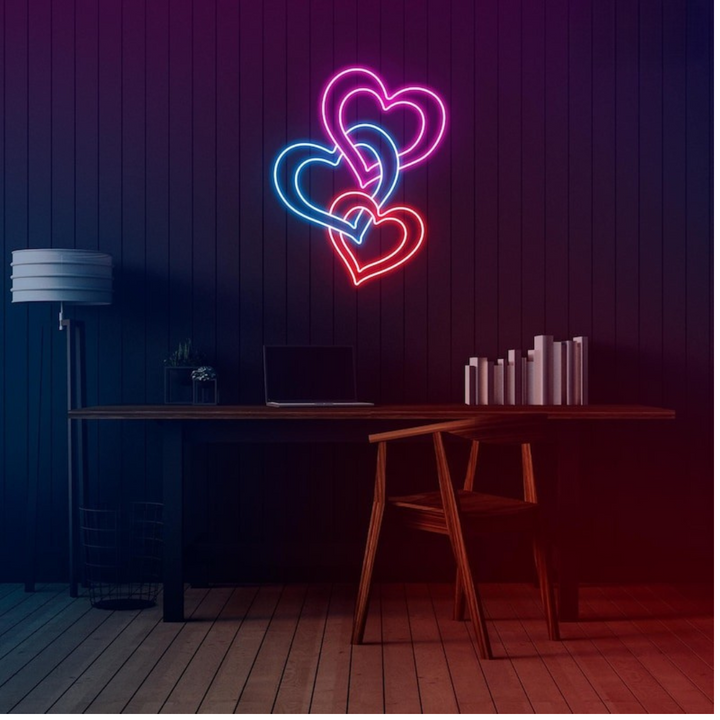 Three Hearts Love Valentine's Day Neon Sign by LEDNeons - symbolizing romance and togetherness