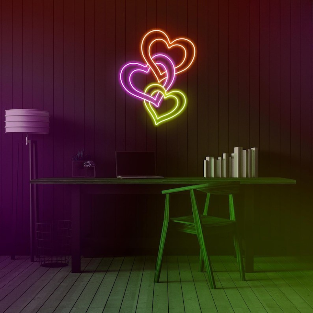 Three Hearts Love Valentine's Day Neon Sign by LEDNeons - symbolizing romance and togetherness
