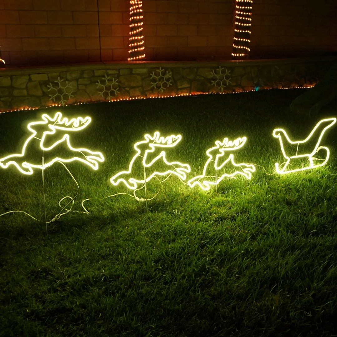Three Reindeer and Sleigh Neon Sign by LEDNeons  - outdoor on the grass