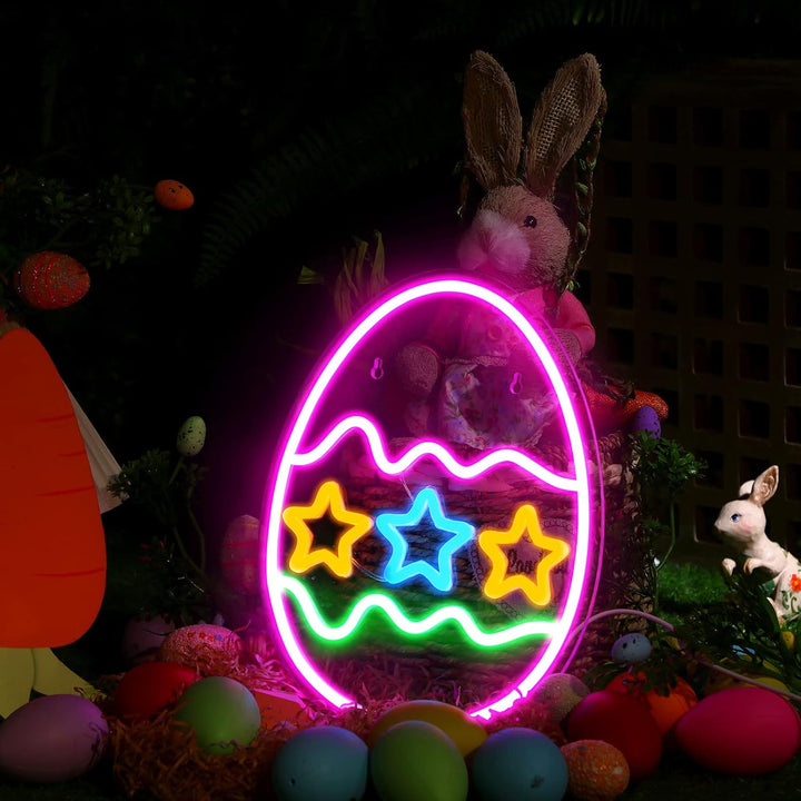 Three Star Easter Egg neon sign glowing on wall for festive décor by LEDNeons