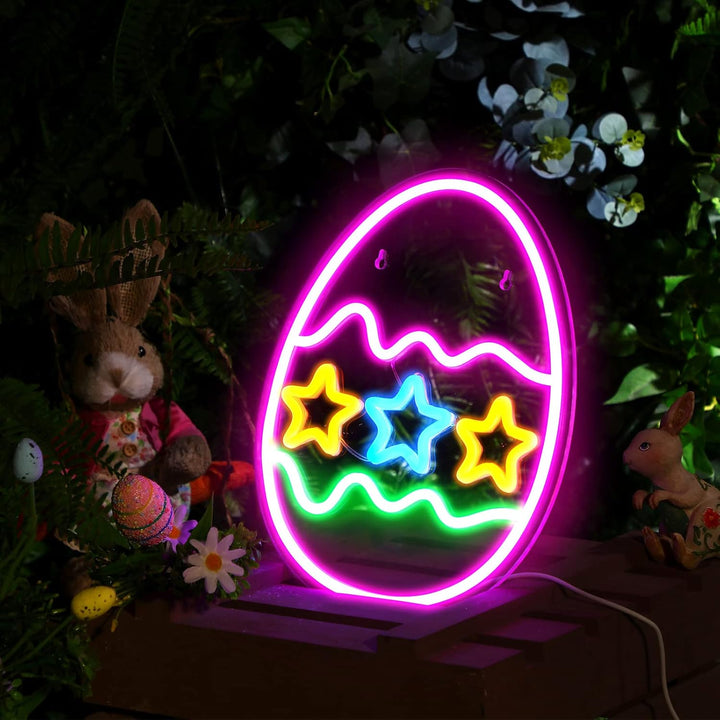 Three Star Easter Egg neon sign glowing on wall for festive décor by LEDNeons