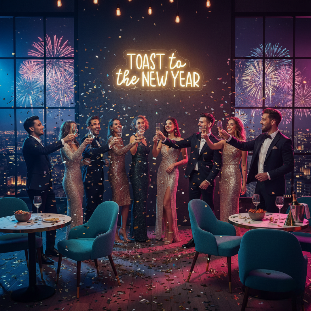 Toast To The New Year LED Neon Sign by LEDNeons - glowing festive light perfect for New Year parties.