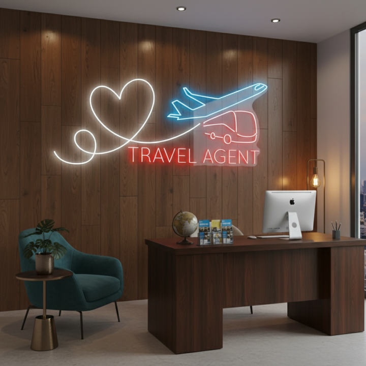 Travel Agent Business Neon Sign by LEDNeons - Make Your Tavel Agency bright and attracting with this glowing neon sign 