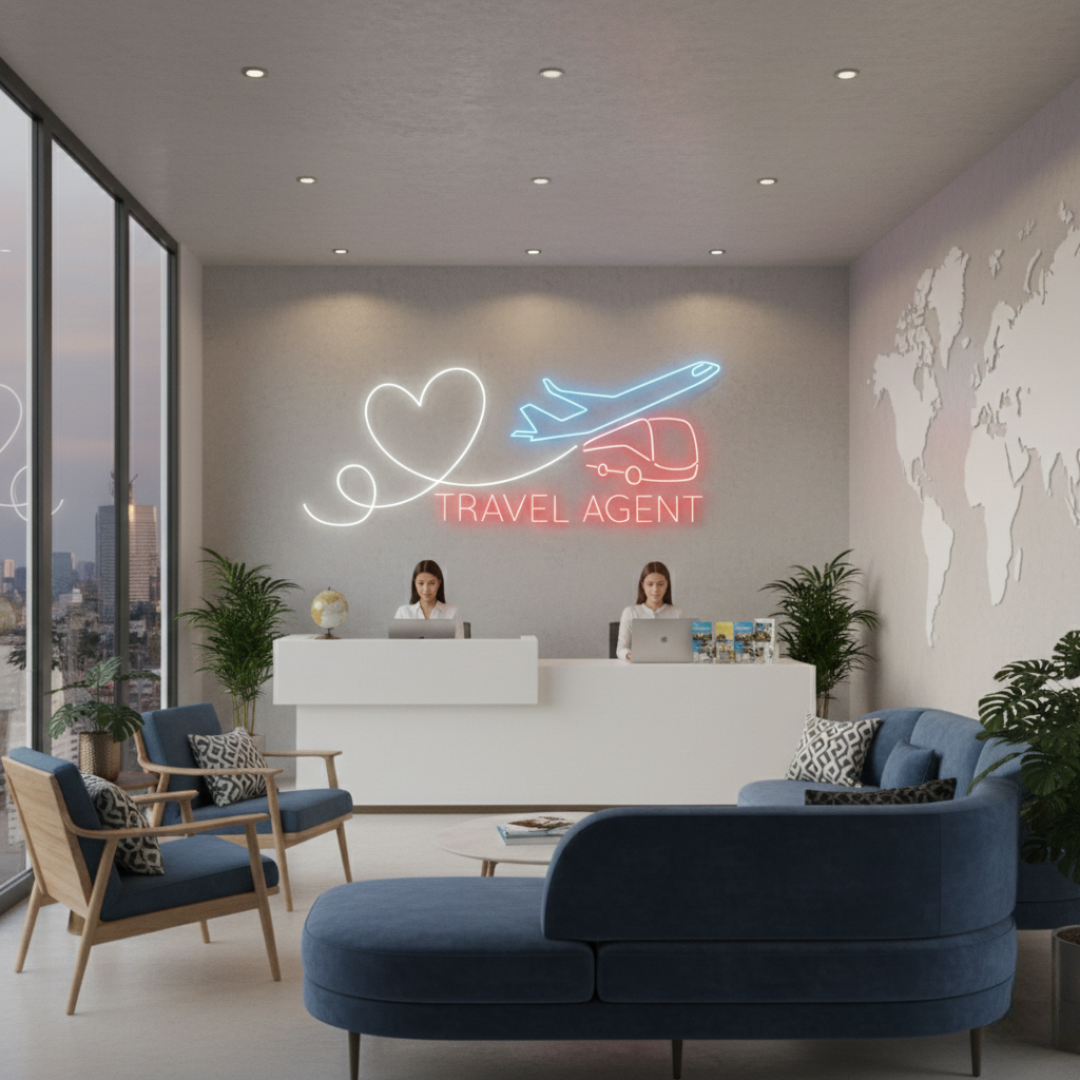 Travel Agent Business Neon Sign by LEDNeons - Make Your Tavel Agency bright and attracting with this glowing neon sign 