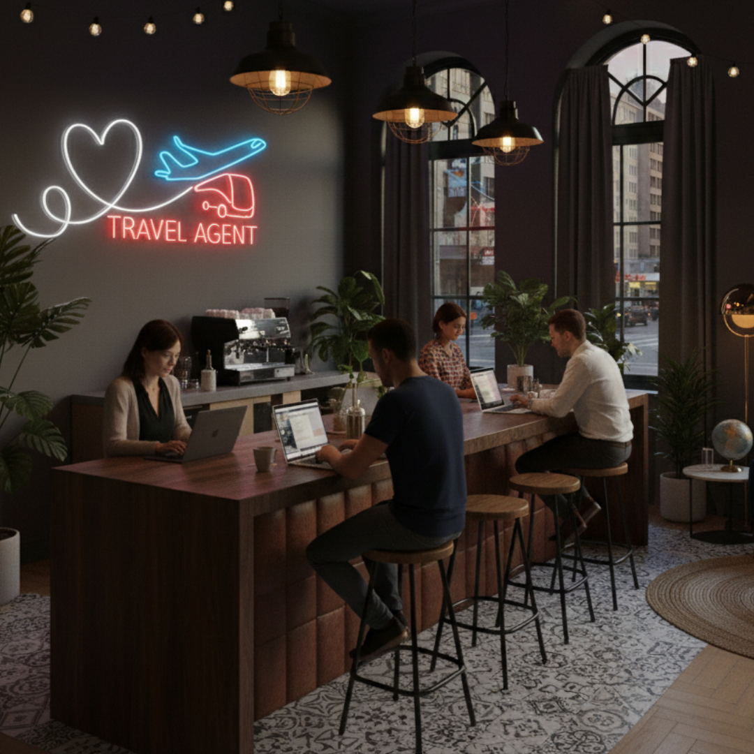 Travel Agent Business Neon Sign by LEDNeons - Make Your Tavel Agency bright and attracting with this glowing neon sign 
