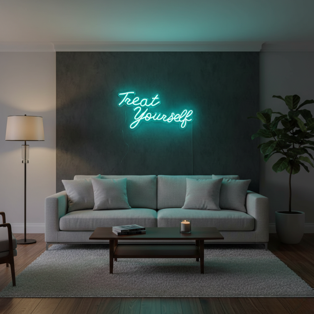 Treat Yourself LED Neon Sign by LEDNeons - ice Blue 
