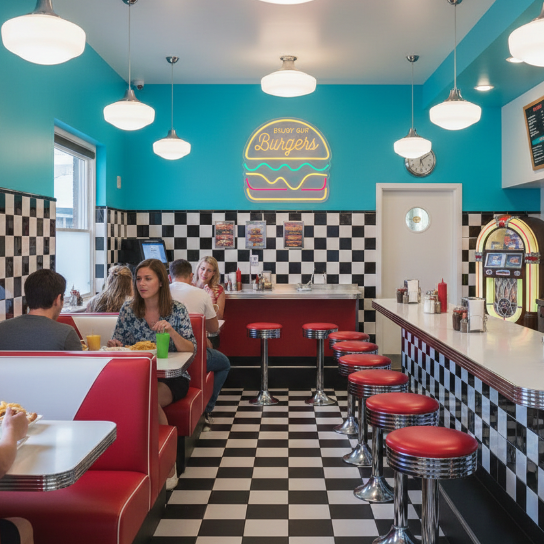 Trendy Burger Neon Sign by LEDNeons - a vibrant LED artwork featuring a glowing burger design