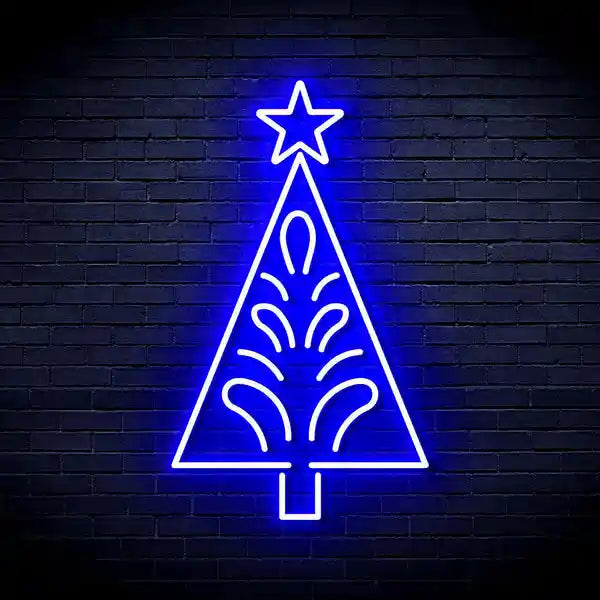 Triangle Tree with a Star Merry Christmas Neon Sign by LEDNeon's - Brighten your space with this festive neon sign featuring a star-topped tree.