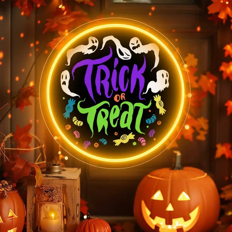 Trick Or Treat Halloween LED Neon Sign by LEDNeons - casting a fun and spooky glow for Halloween night.
