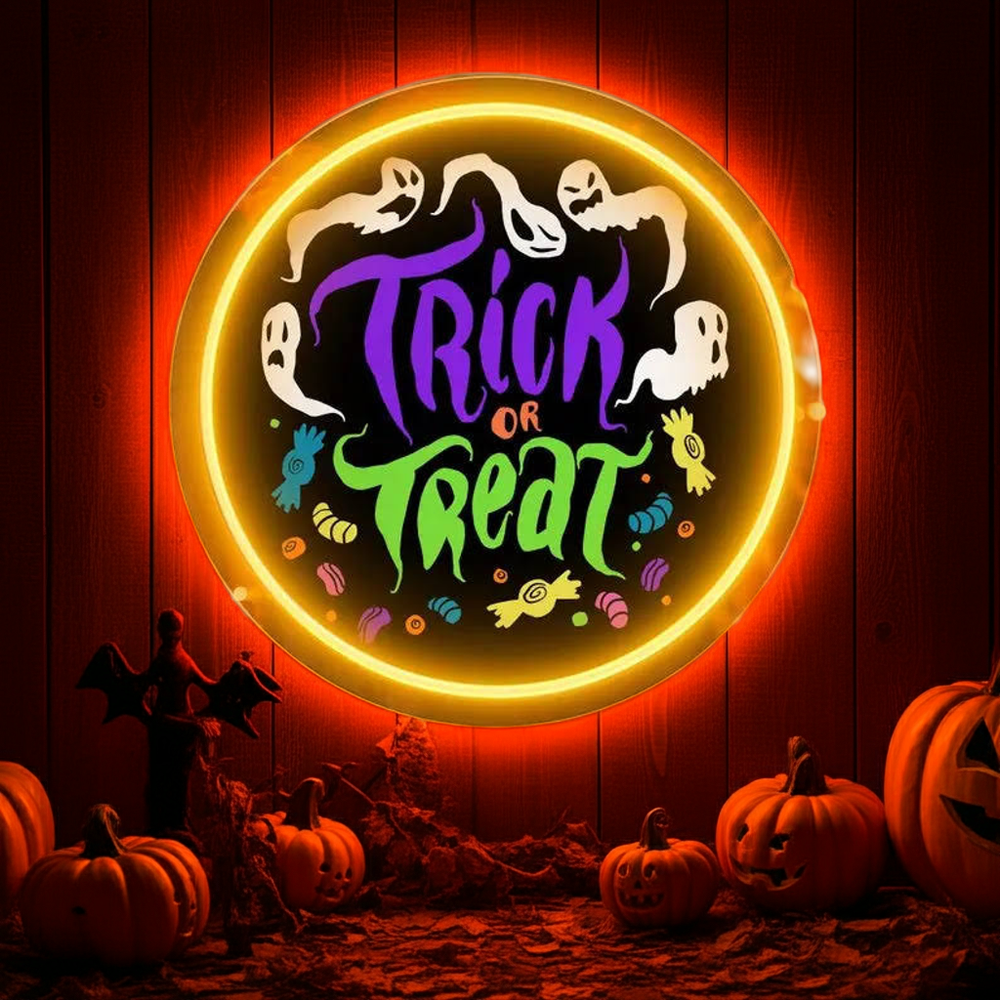 Trick Or Treat Halloween LED Neon Sign by LEDNeons - casting a fun and spooky glow for Halloween night.