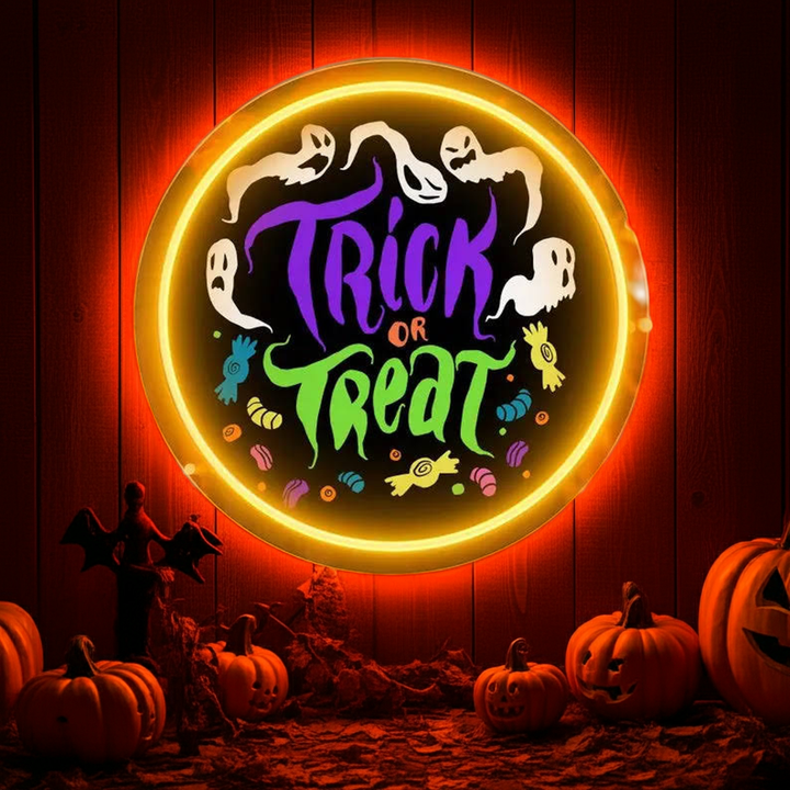Trick Or Treat Halloween LED Neon Sign by LEDNeons - casting a fun and spooky glow for Halloween night.