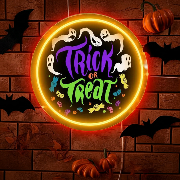 Trick Or Treat Halloween LED Neon Sign by LEDNeons - casting a fun and spooky glow for Halloween night.