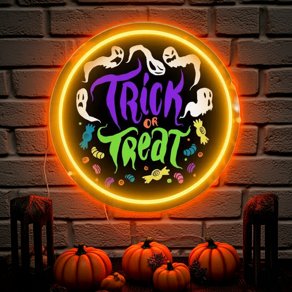 Trick Or Treat Halloween LED Neon Sign by LEDNeons - casting a fun and spooky glow for Halloween night.