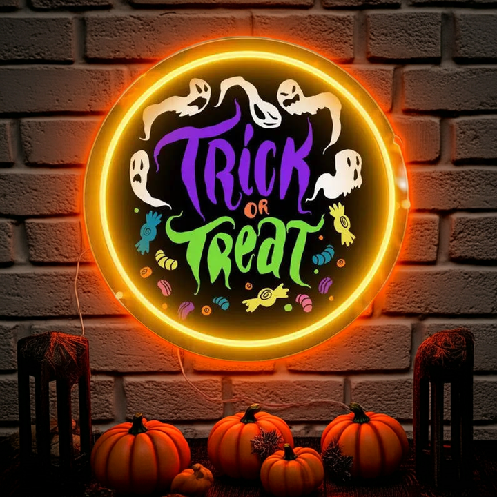 Trick Or Treat Halloween LED Neon Sign by LEDNeons - casting a fun and spooky glow for Halloween night.