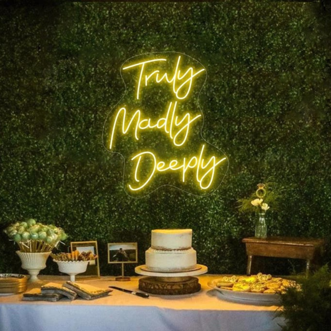 Truly, Madly, Deeply Wedding LED Neon Sign by LEDNeons - Golden Yellow
