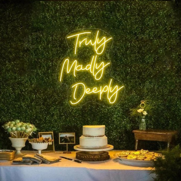Truly, Madly, Deeply Wedding LED Neon Sign by LEDNeons - Golden Yellow