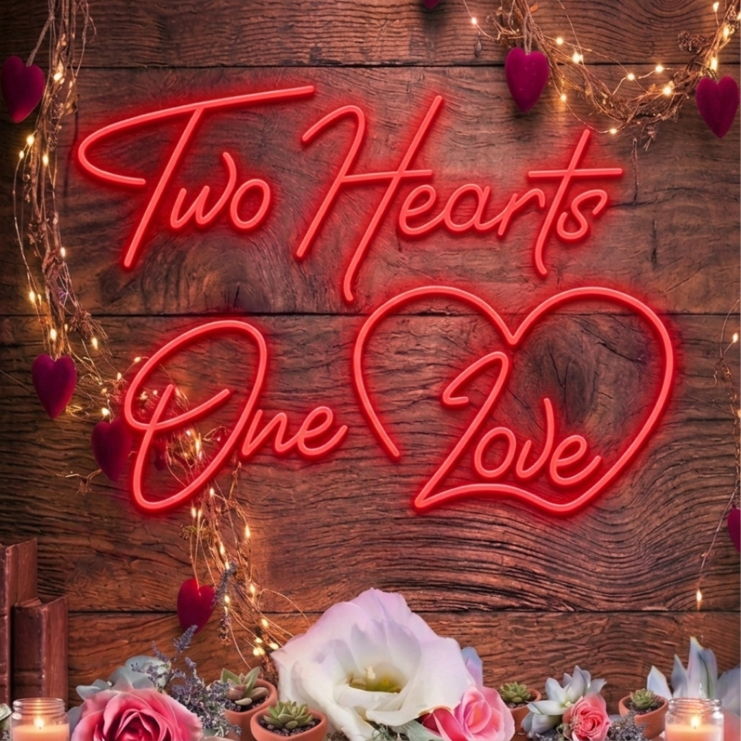Two Hearts One Love Valentine's Day Neon Sign by LEDNeons 
