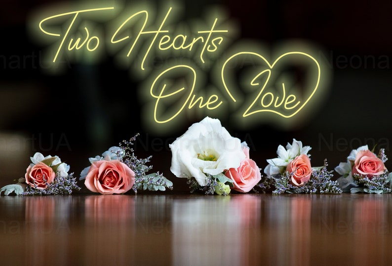 Two heart one love Wedding Neon Sign Neon Sign by LEDNeons - Warm white 