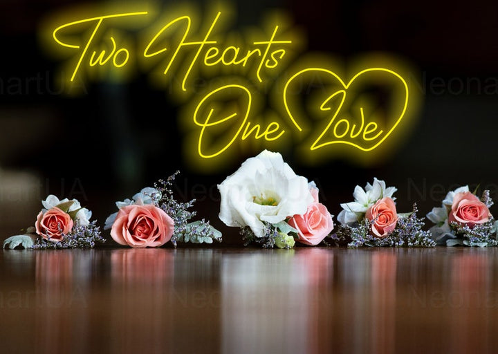 Two heart one love Wedding  Neon Sign by LEDNeons - Golden Yellow 