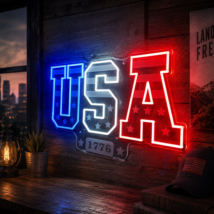 1776 USA Flag LED Neon Sign – Patriotic American Flag Neon Light